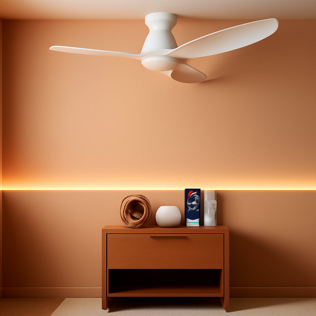 52 Inch Matte White FlushMount Ceiling Fan Dimmable