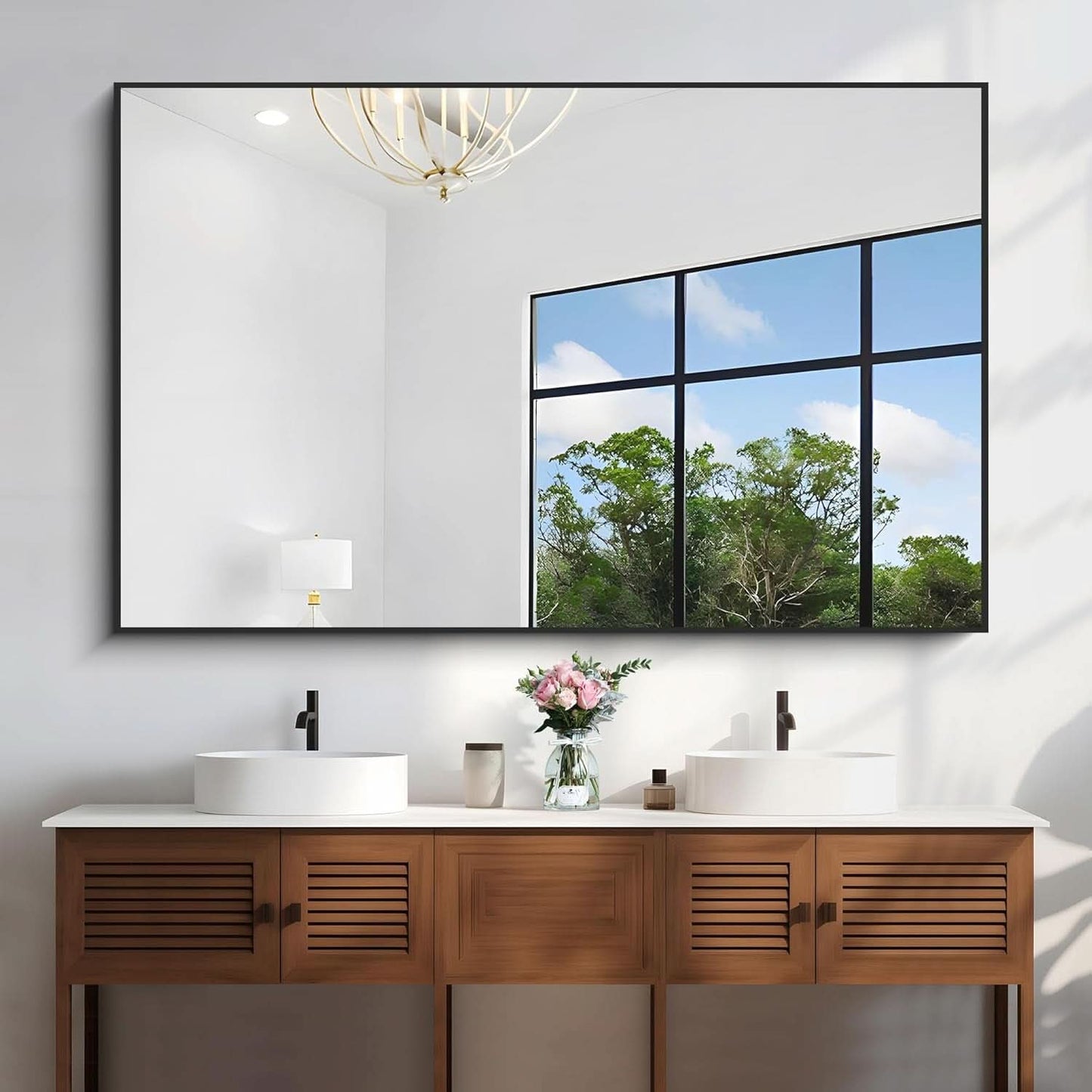 60x40 Inches Black Aluminum Rectangular Wall Mirror