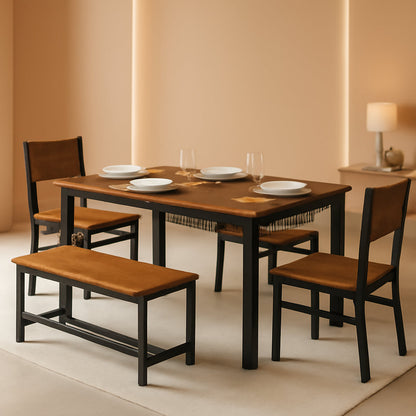 Rustic Brown Industrial Dining Table Set Storage Drawers