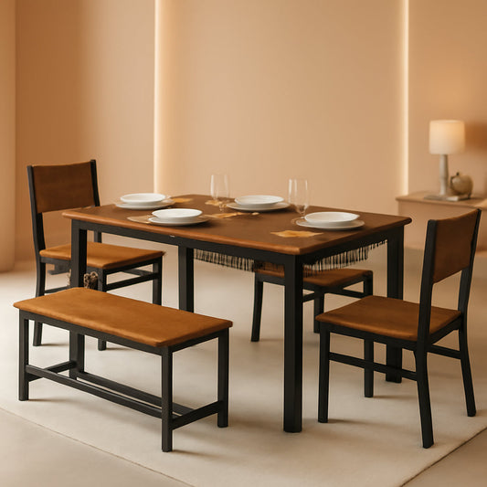 Rustic Brown Industrial Dining Table Set Storage Drawers
