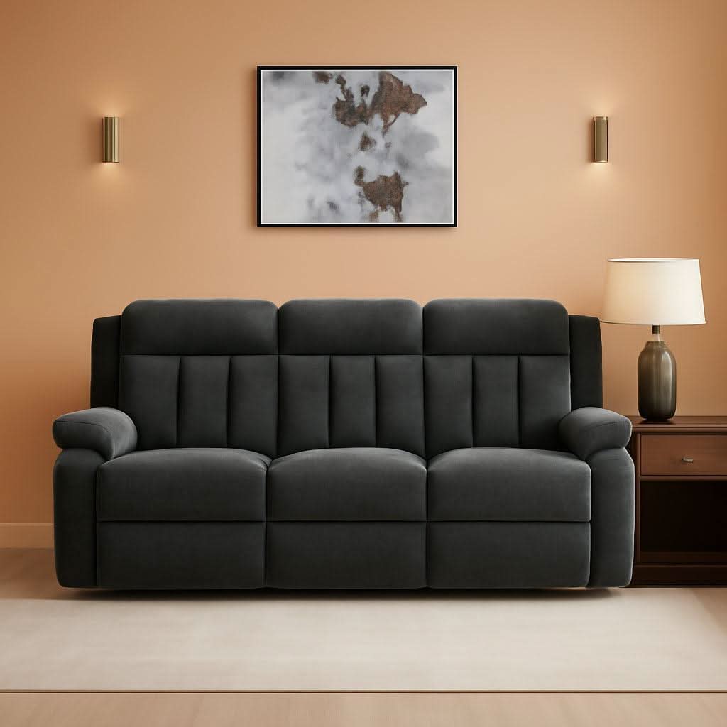 Gray Velvet Upholstery Dual-Sided USB-Charging Reclining Sofa