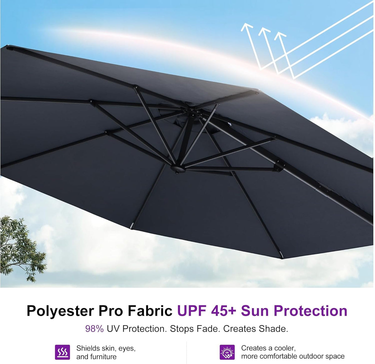Cantilever Umbrella 10 Feet Round Graphite Rotating