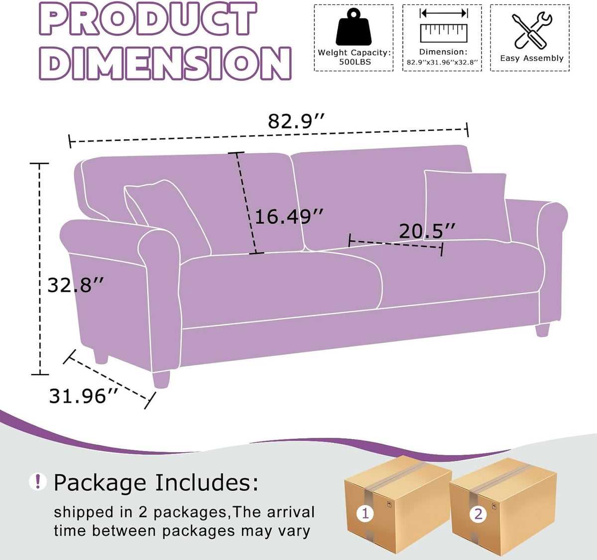 Deluxe Velvet 83 Inches Luxury Loveseat Purple Shade-1