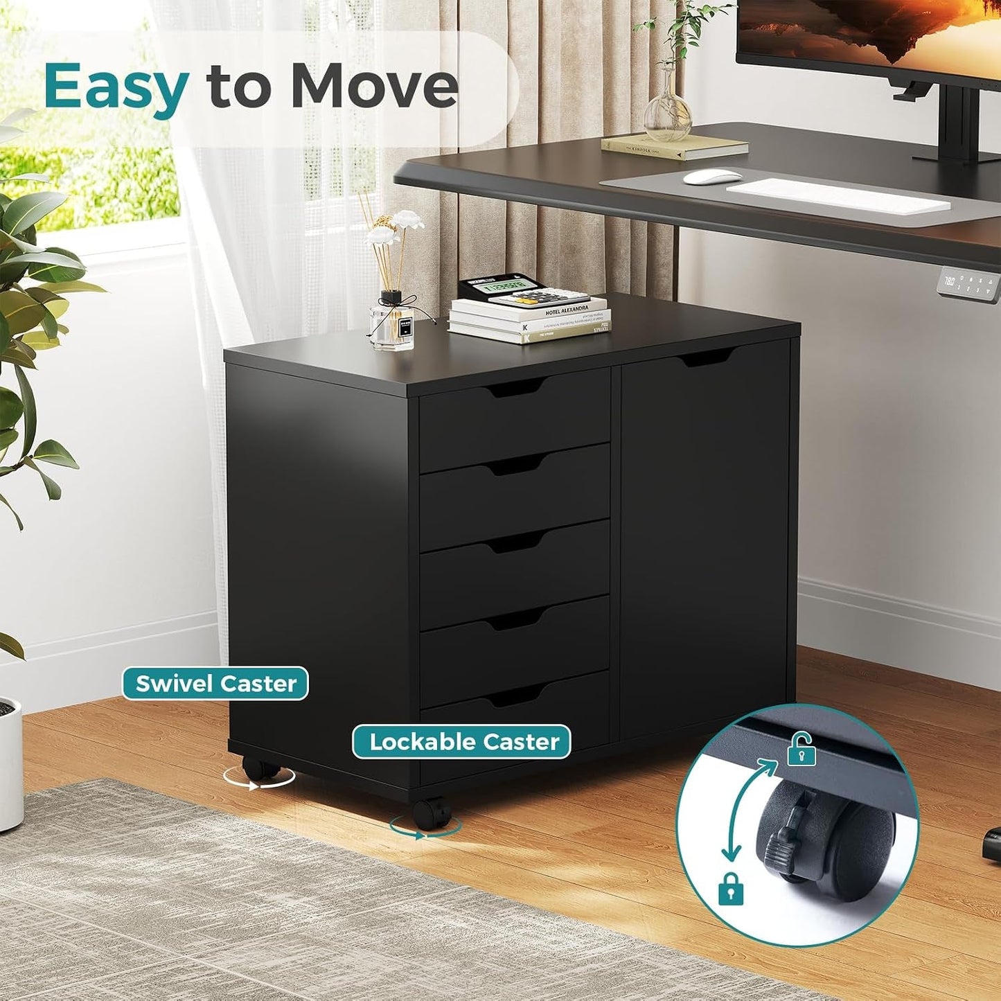 5-Drawer Rolling File Cabinet With Locking Casters