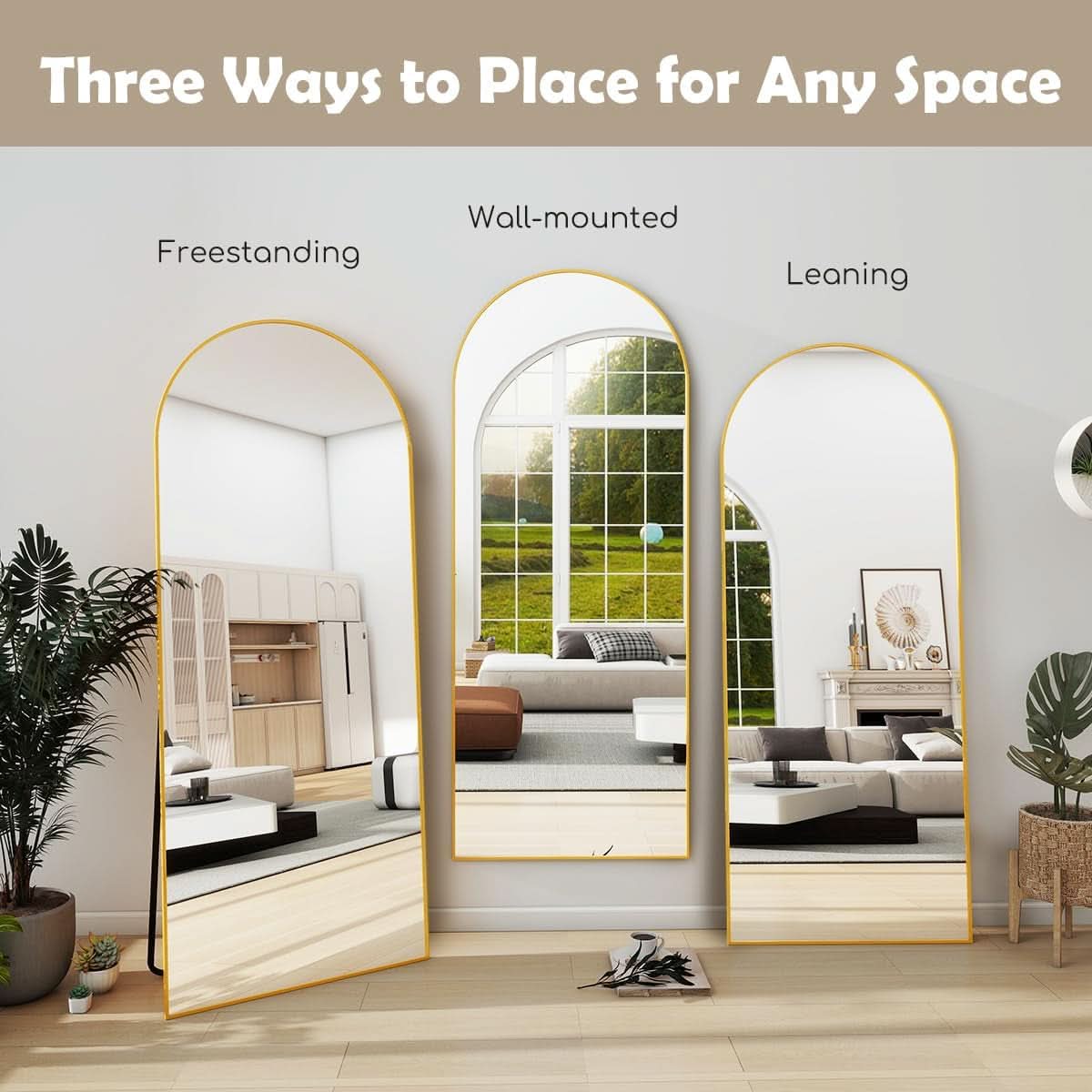 Arched Full Length Mirror, 70"X26" Free Standing Floor Mirror, Modern Full Body Mirrors with Stand, Wall Mirrors with Aluminum Alloy Frame for Bedroom,Living Room, Gold