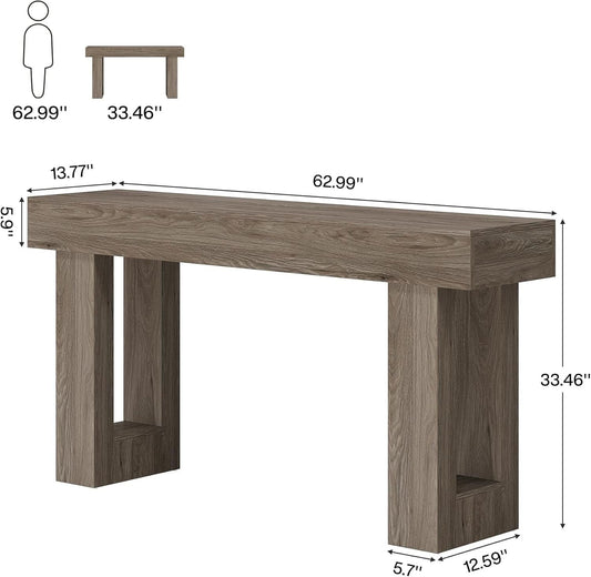 63 Inch Long Console Table Grey Wood Farmhouse Sofa Table
