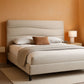 Beige Queen Size Upholstered Bed Frame Charging Ports