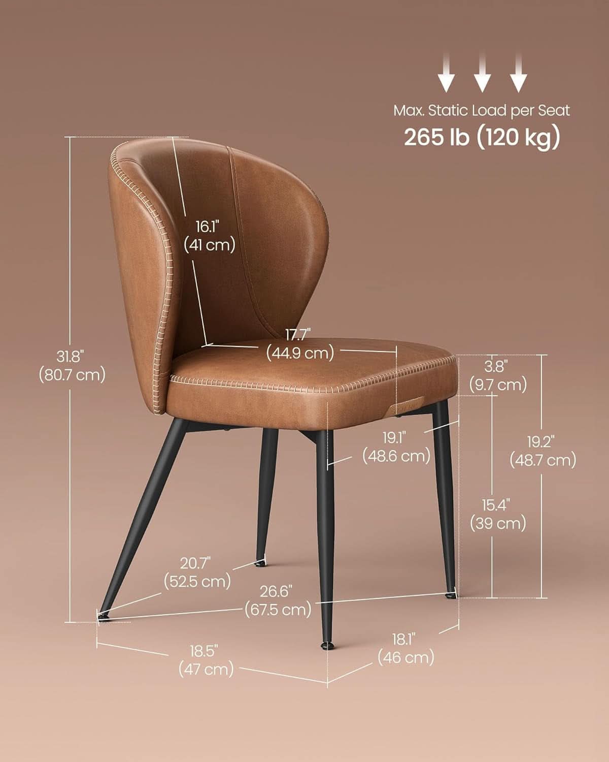 Ekho Upholstered Dining Chairs Set 2 Caramel Leather