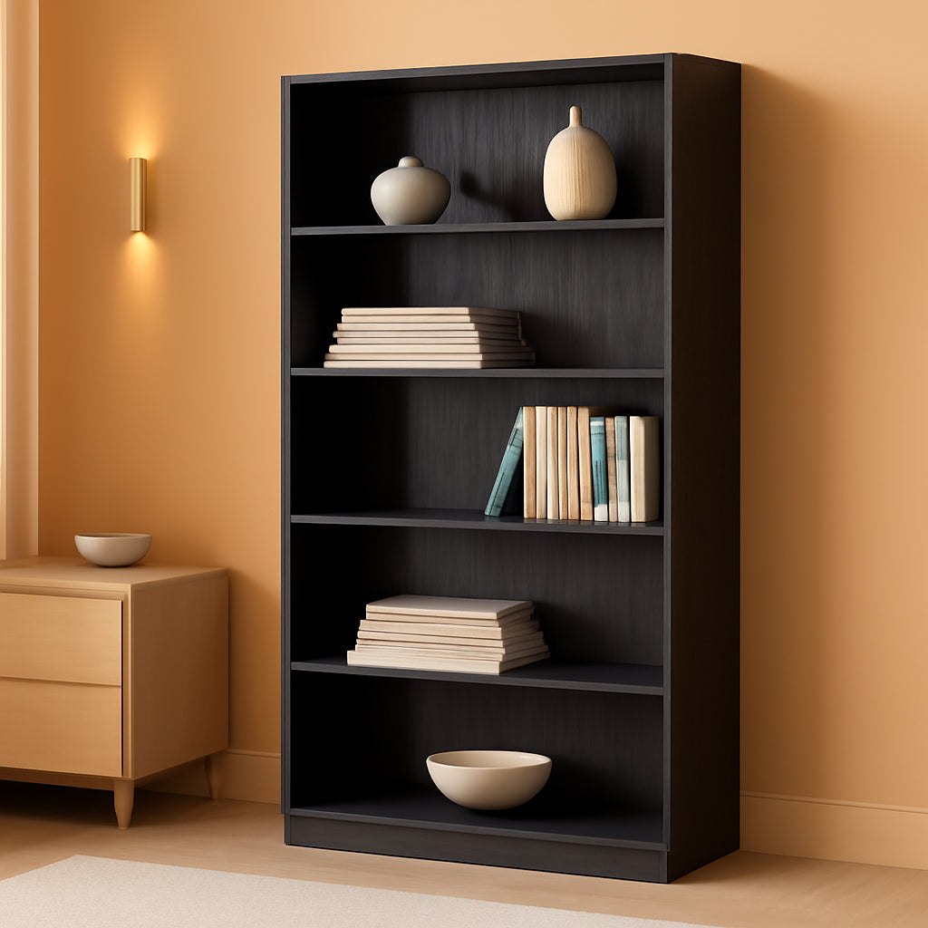 Ebony Black Freestanding Six Tier Bookcase Shelving