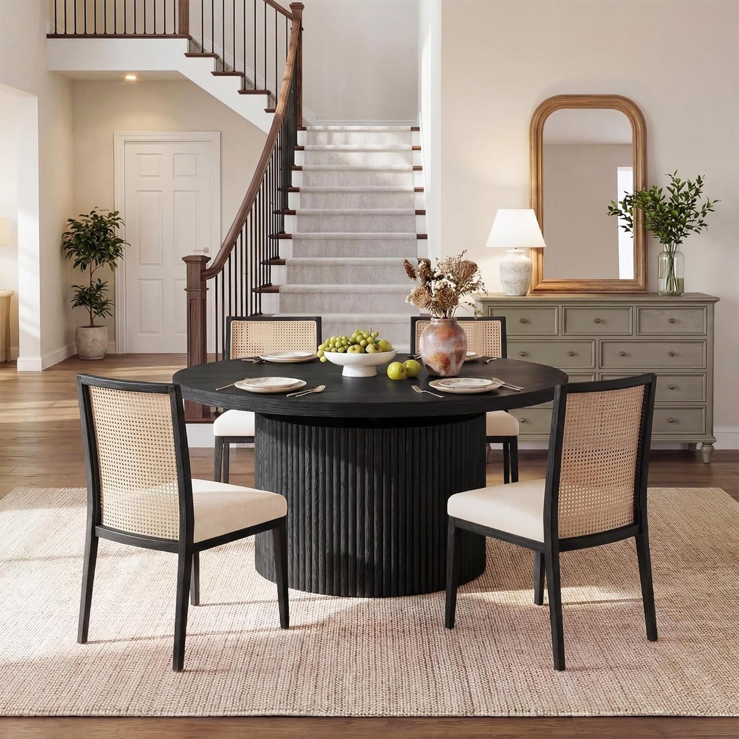 Black Modern Farmhouse Extendable Round Dining Table