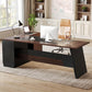 Brown 78Inch Executive Desk Featuring File Cabinet