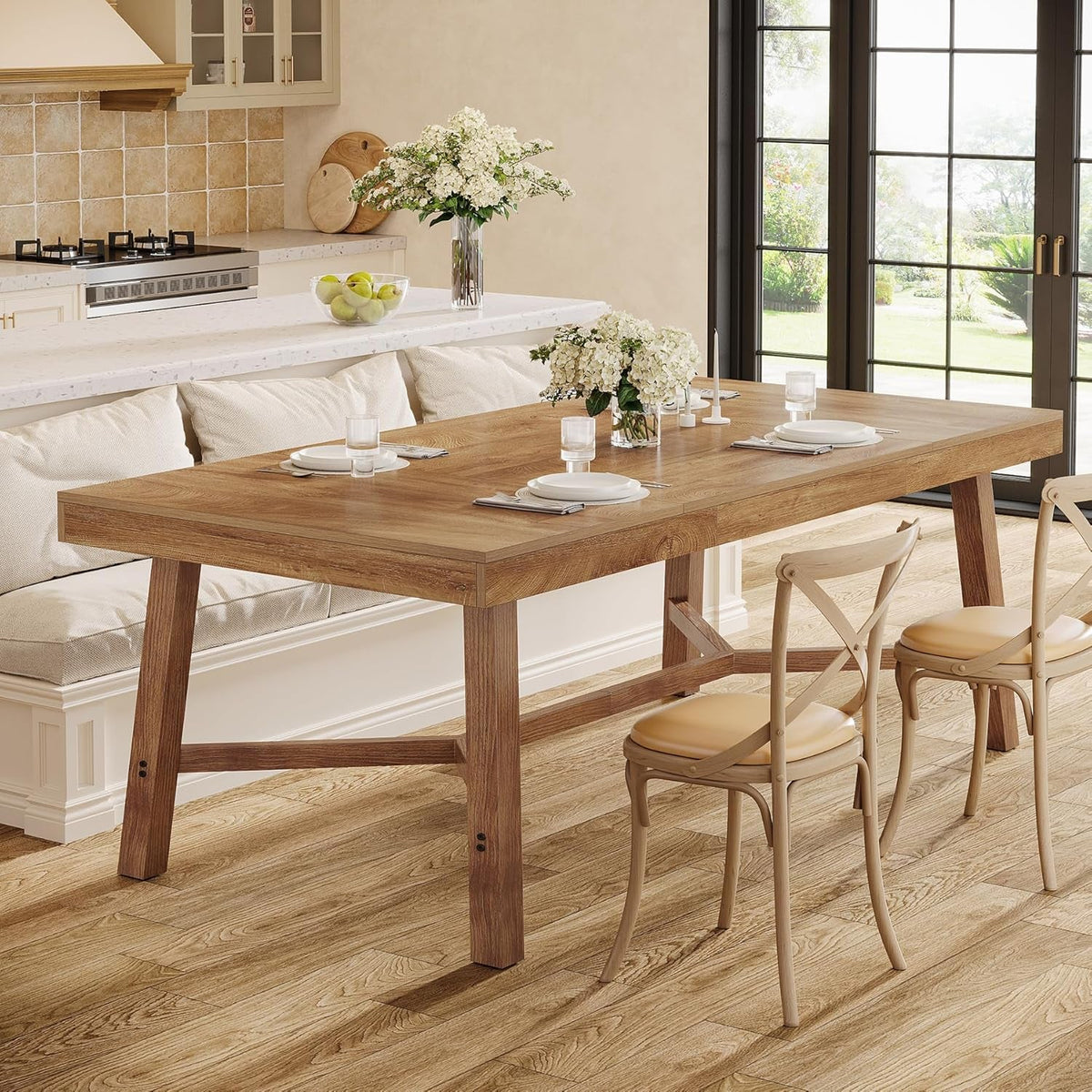 70.9 Inch Farmhouse Dining Table Natural Reinforced