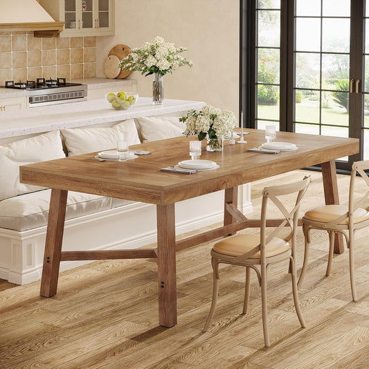 70.9 Inch Farmhouse Dining Table Natural Reinforced
