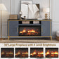 Fluted Fireplace TV Stand Navy Sophisticated Marble