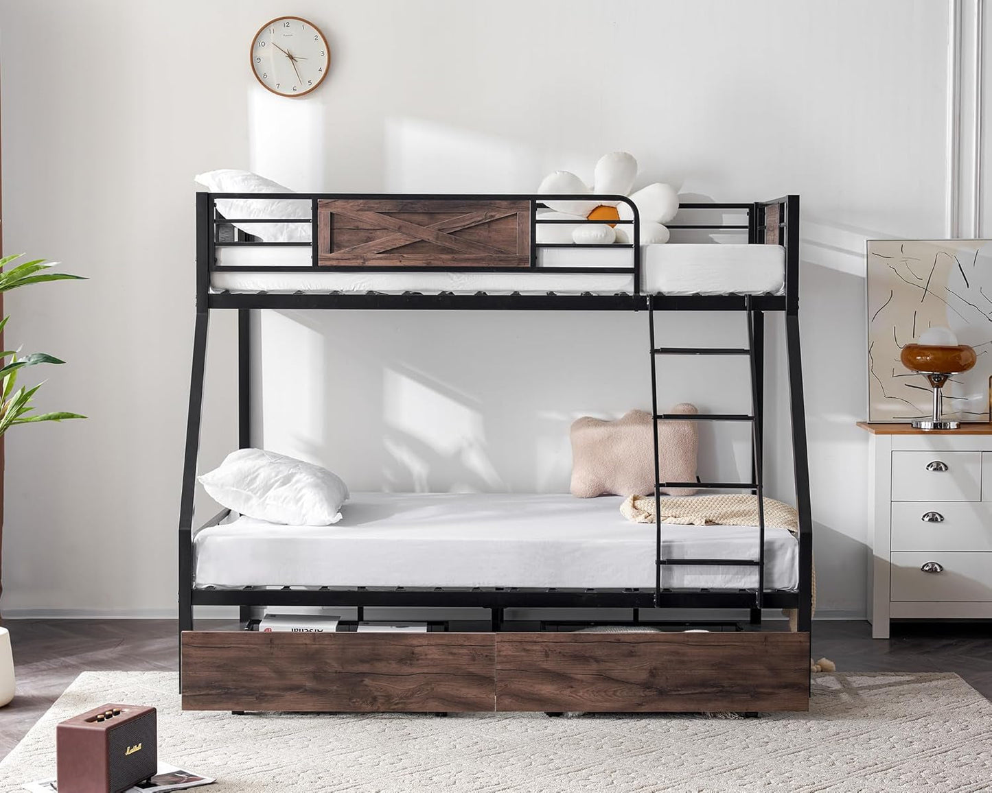 Powder Coated Stainless Steel Twin Over Full Bunk Bed Drawers