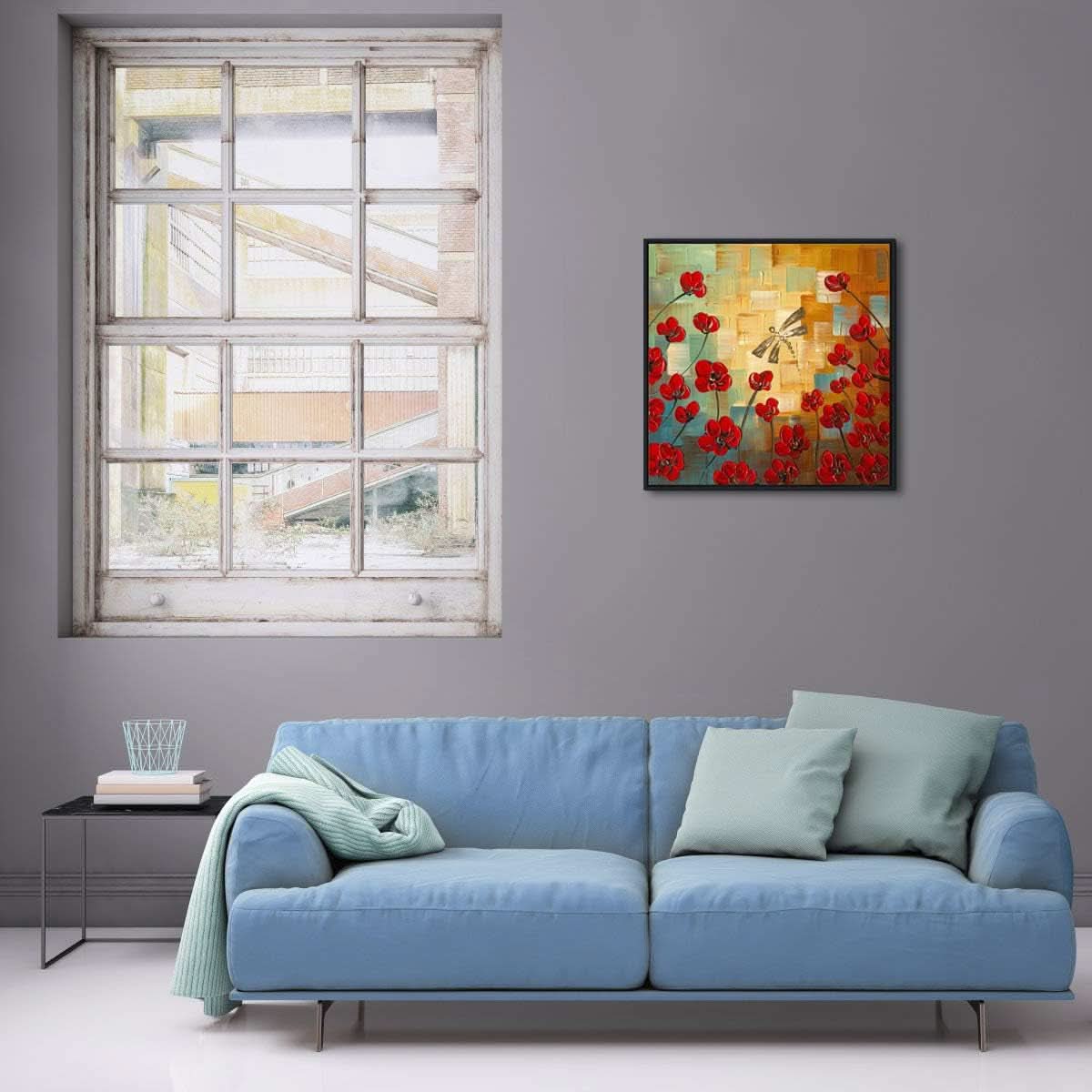Framed Dragonfly Floral Impressionist Canvas Wall Art