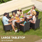 7 Piece Patio Dining Set Acacia Wood Table Black Rattan