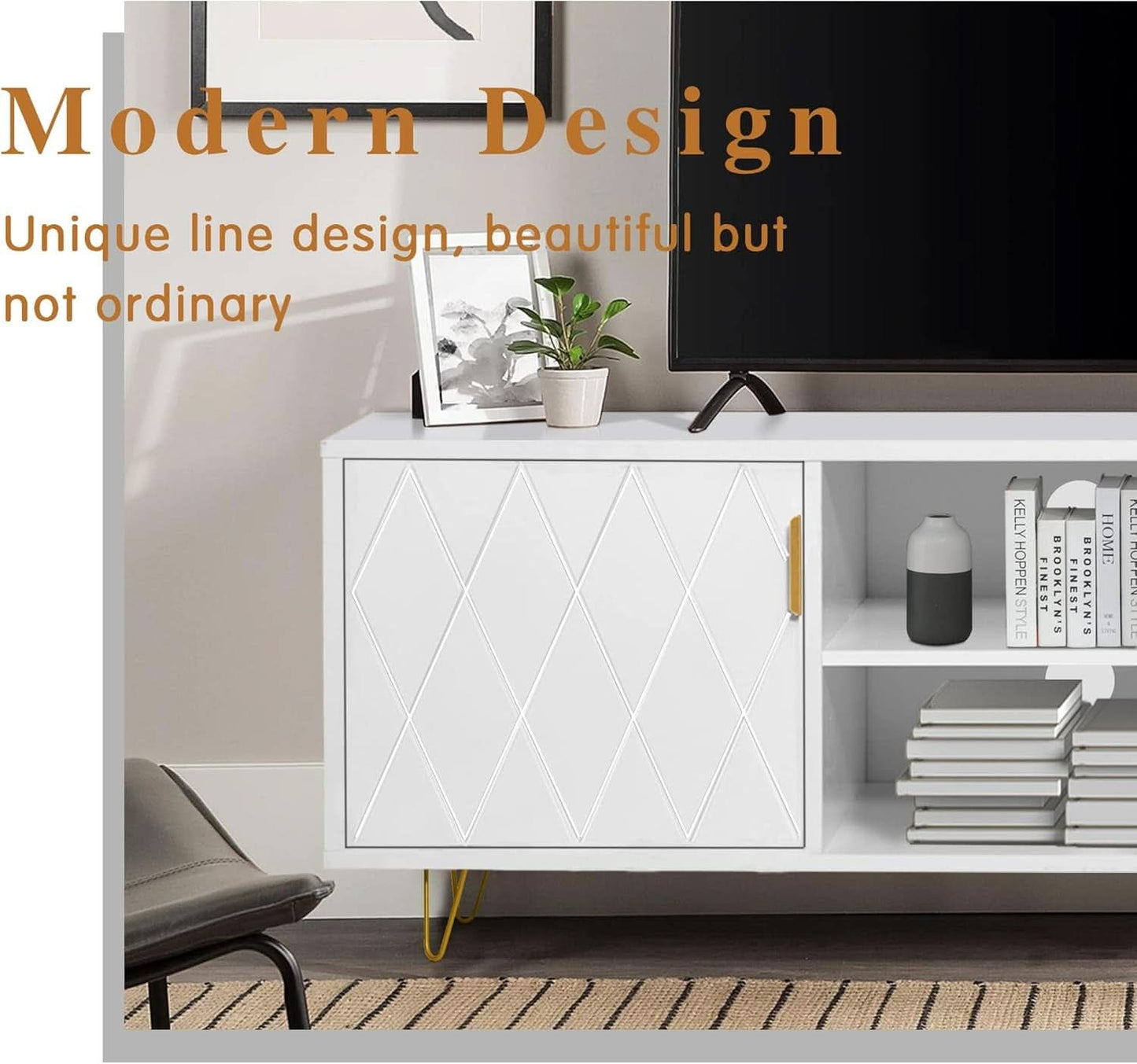 White Solid Wood TV Stand 60Inch Entertainment Center