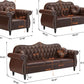 2 Piece Living Room Set Mid-Century Modern Chesterfield Chair Loveseat in Brown PU Leather Edition