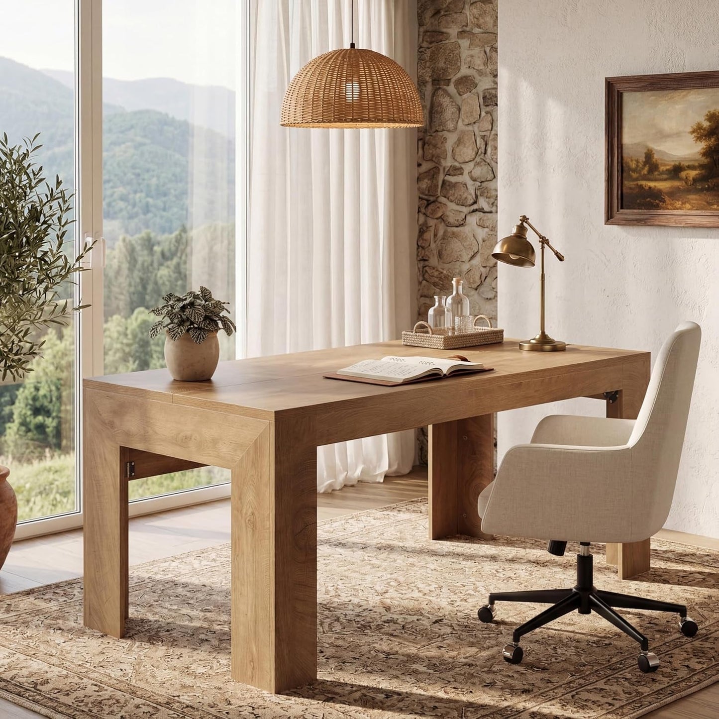 63 Inch Light Brown Interconnected Workstation Desk