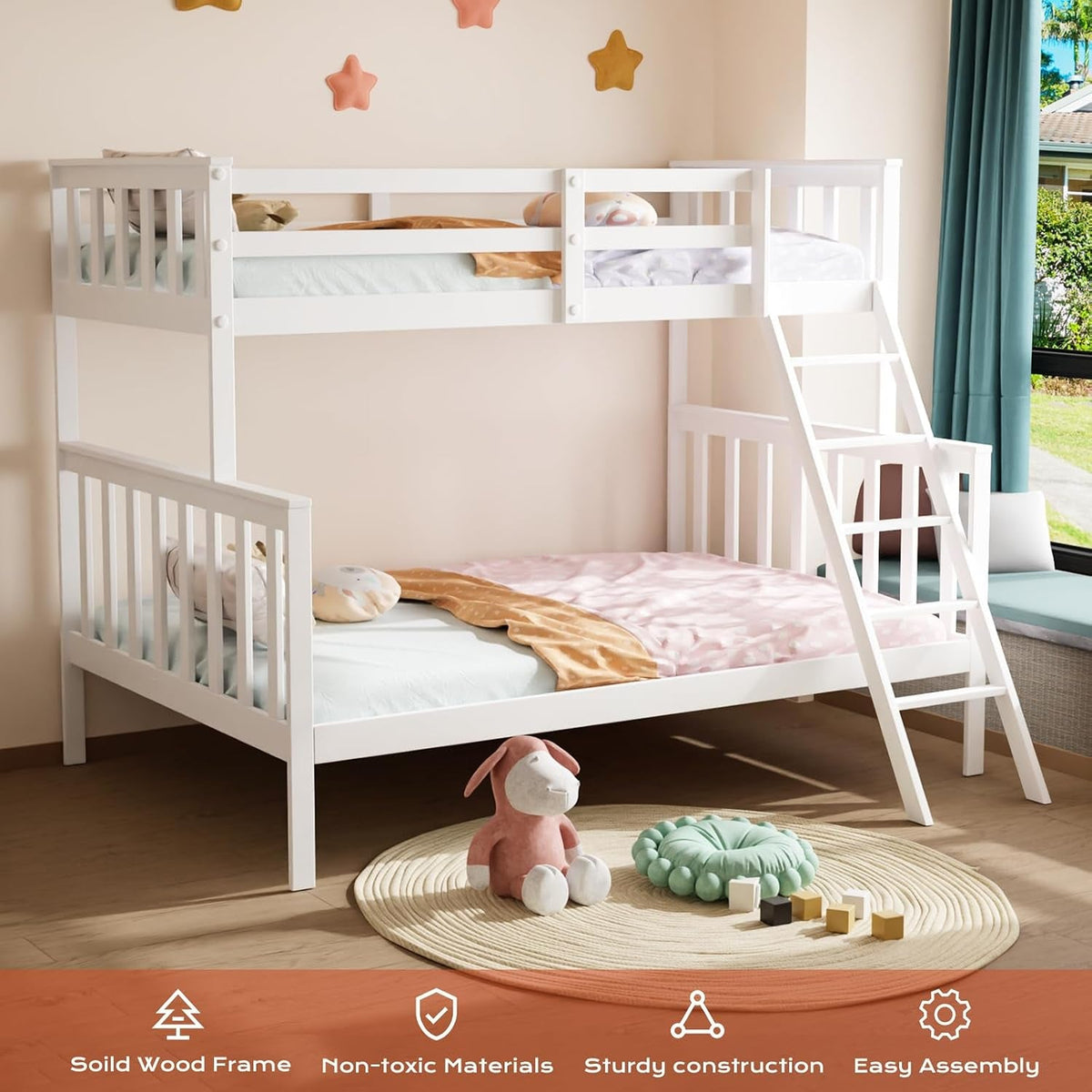 Premium Convertible Twin Over Full Bunk Bed With Rails