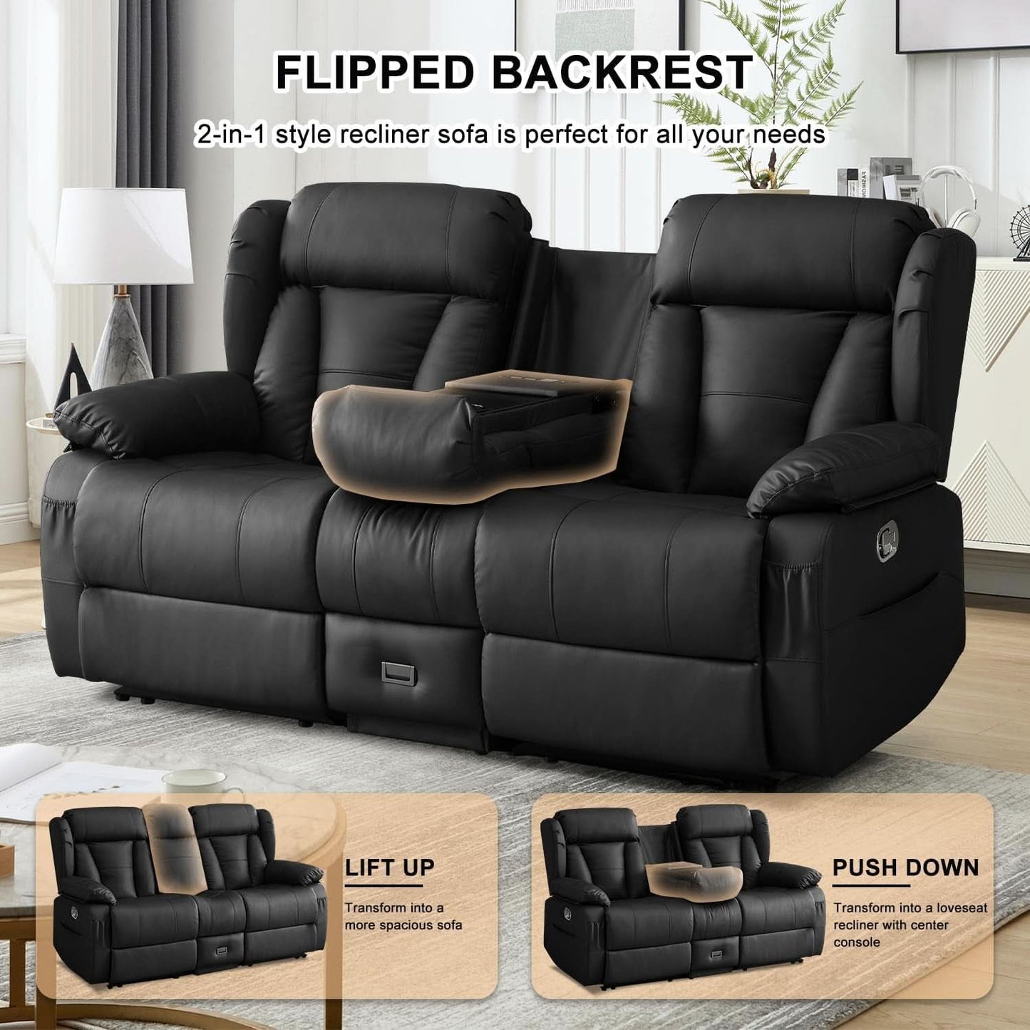 Black Manual Reclining Loveseat With Console Controls
