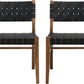 Set Of 2 Armless Dining Chairs With Rope Weave PU Leather Walnut Black