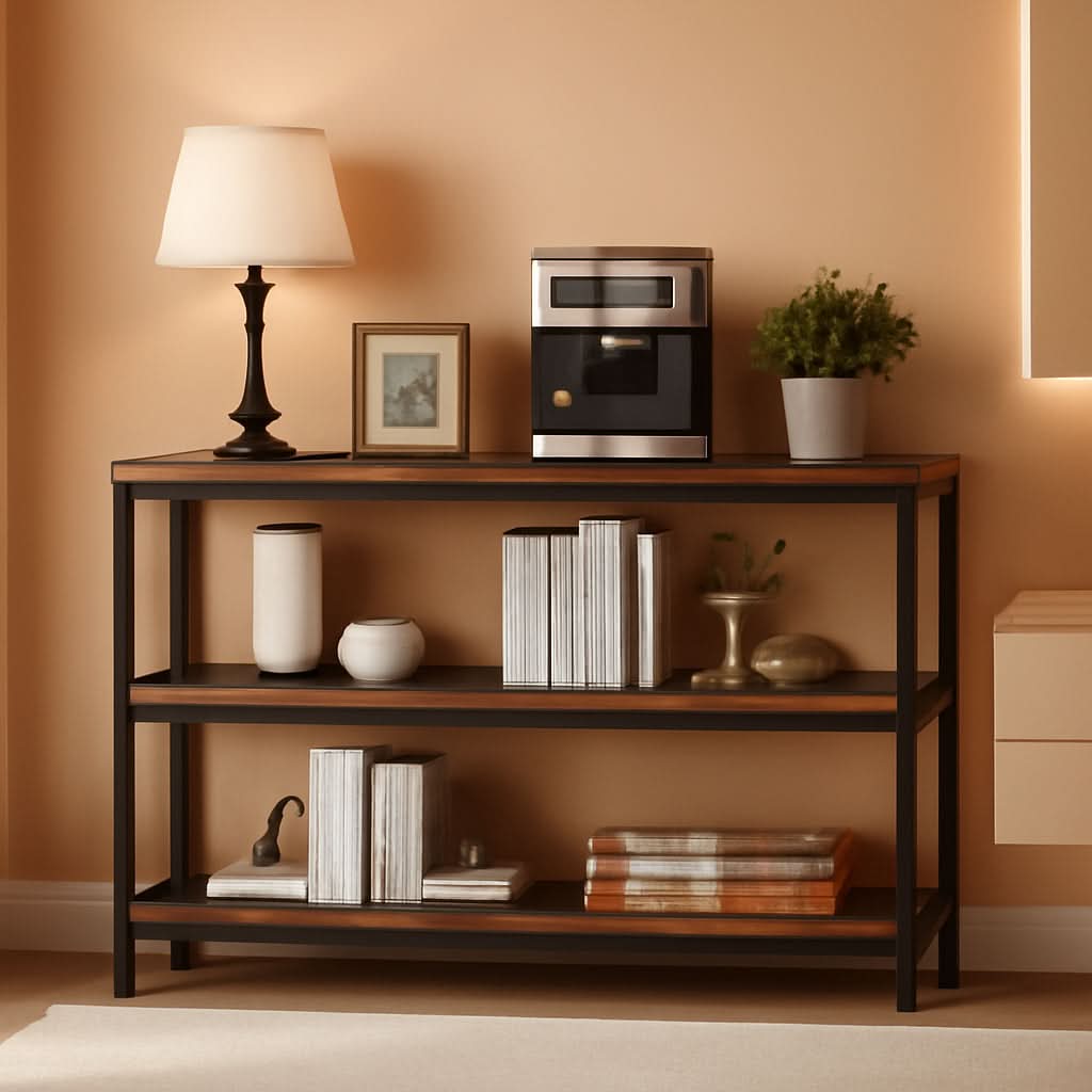 47 Inch Rustic Industrial Sofa Table With 3 Tier Shelves