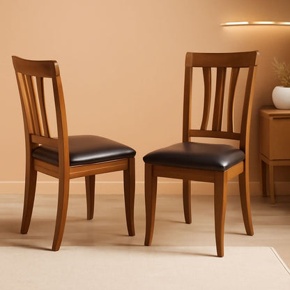 Avon Dining Chairs Set Of 2 Saddle Brown Faux Leather Upholstered Wood
