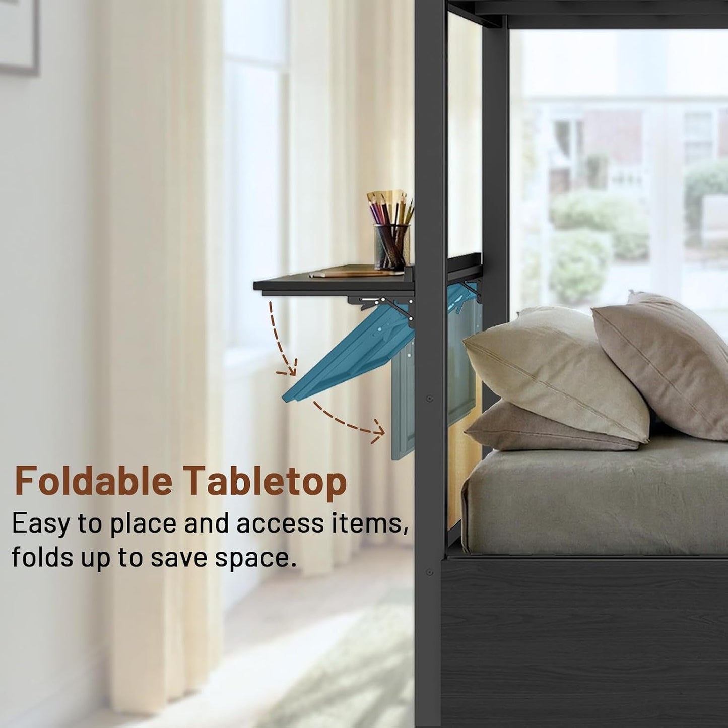 Black Twin XL Bunk Bed Foldaway Desk USB Charging Station