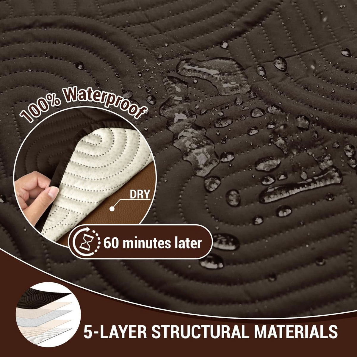 Recliner Sofa Slipcover 3 Seater Chocolate Waterproof