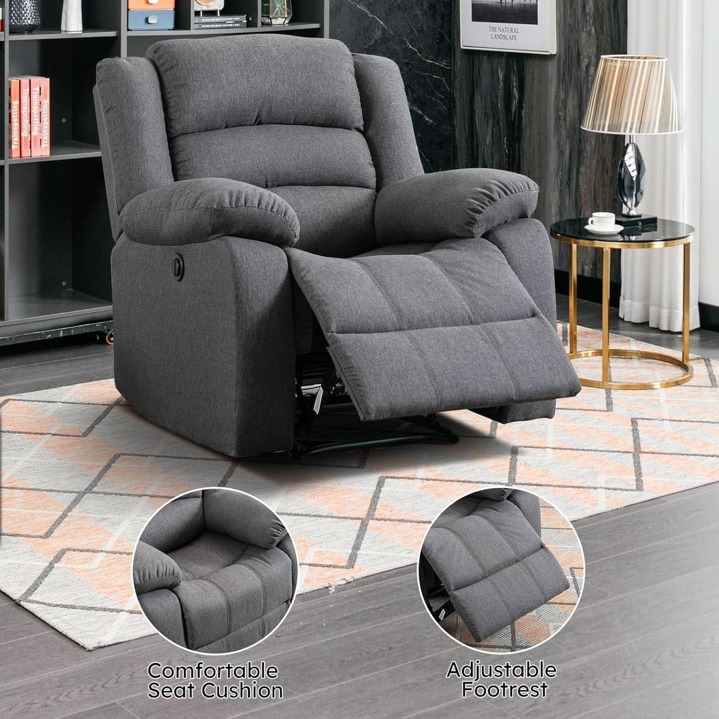 Oversized Grey Electric Recliner Chair For Living Room