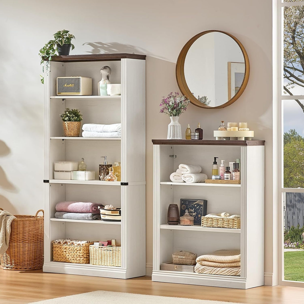 White Five Tier Bookcase Featuring Adjustable Shelves