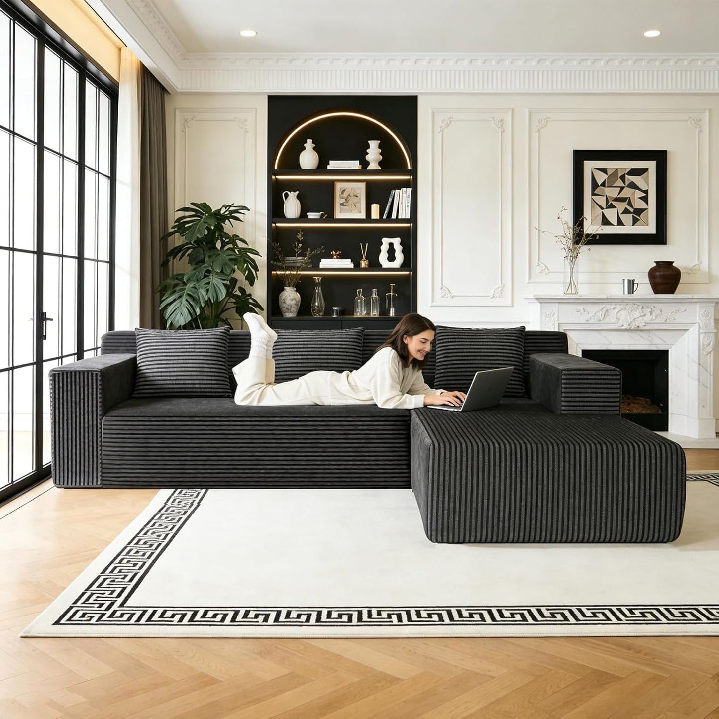 Modular Contemporary Sectional Sofa Right Facing Grey