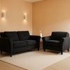 2 Piece Living Room Sofa And Loveseat Set In Black Microfiber Upholstery With 67.3 Inch Total Seat Width