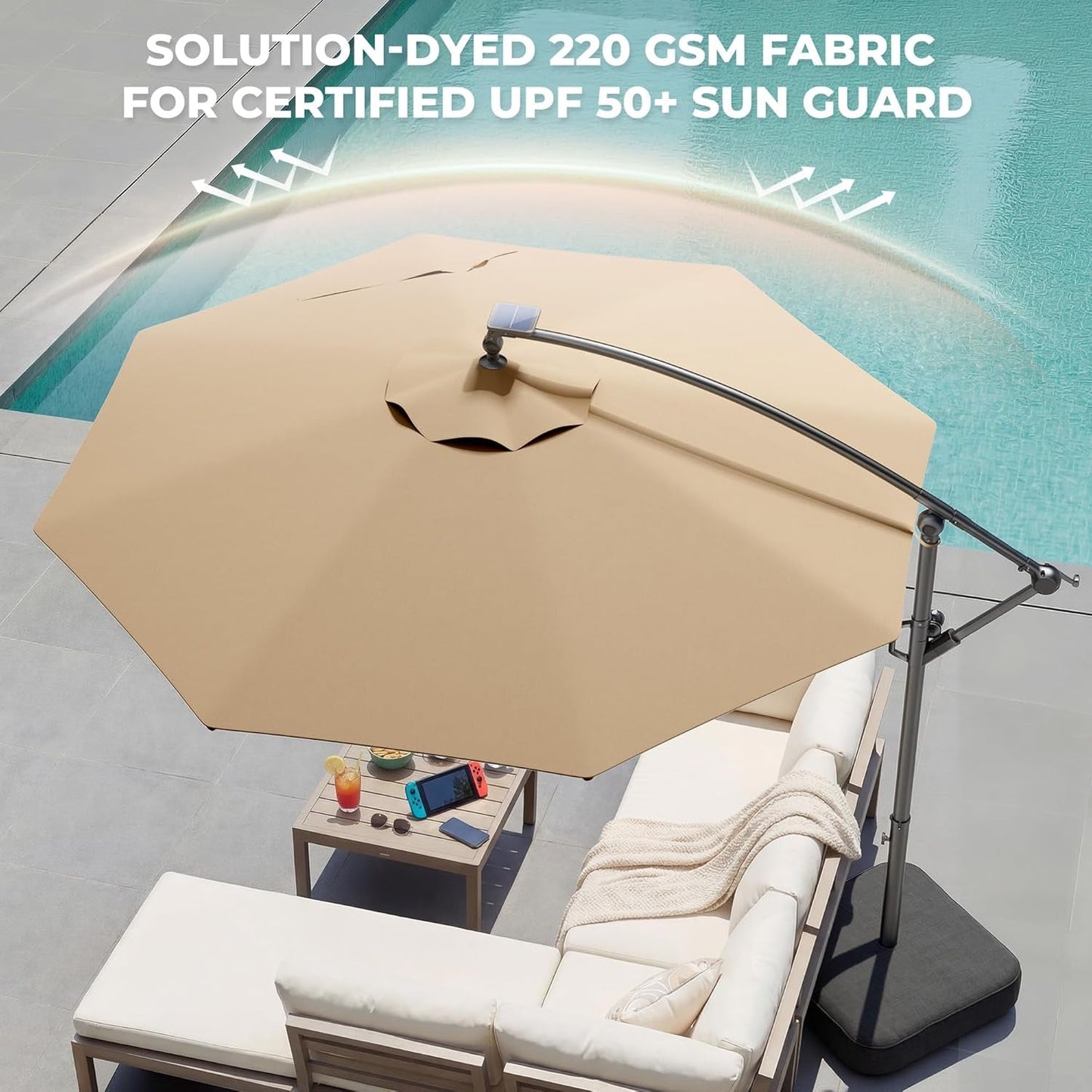 10Ft Offset Patio Umbrella Weatherproof LED Lights