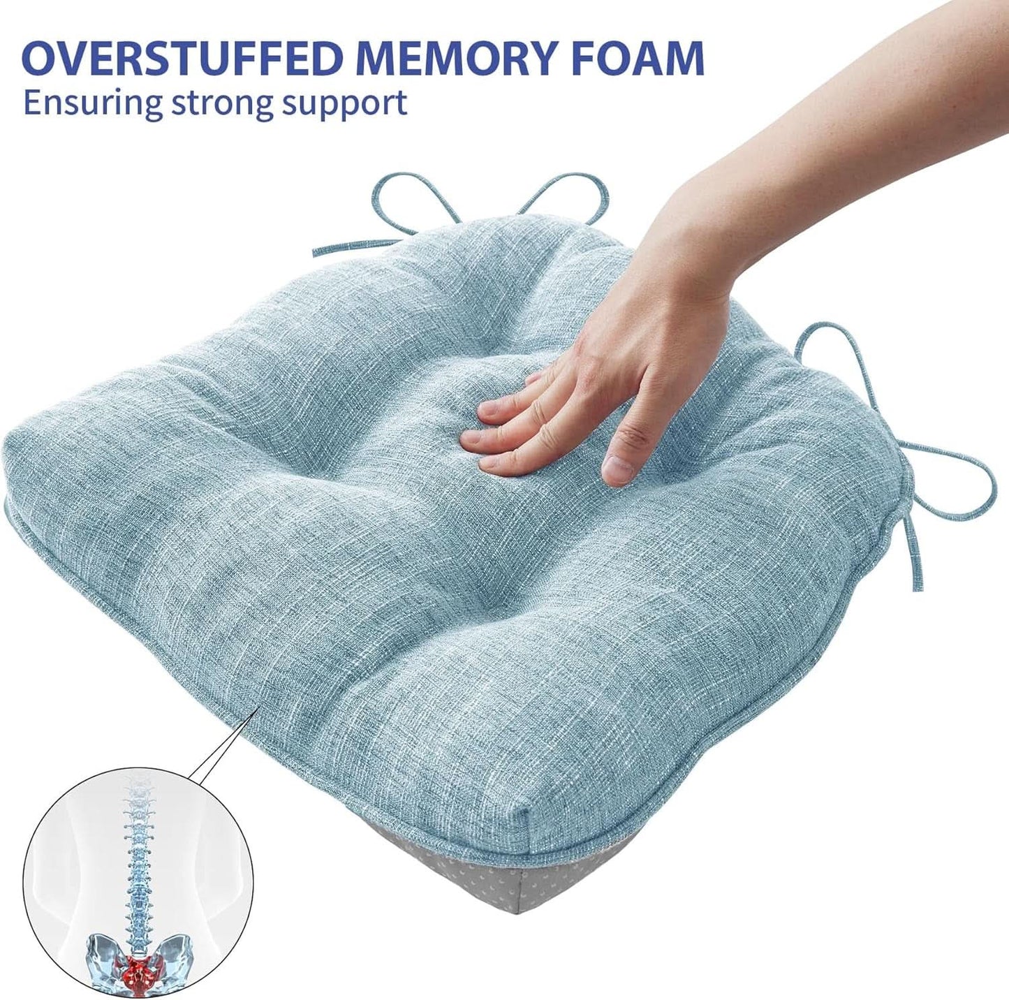 Baby Blue Memory Foam Dining Chair Cushions Set Of 4 15.5x15.5x4