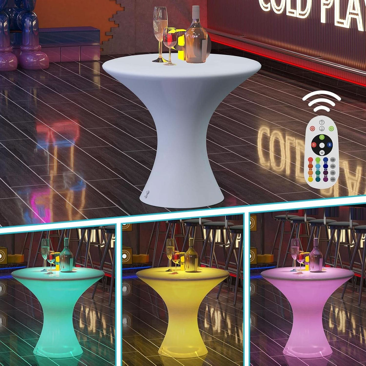 Rechargeable LED Hourglass Cocktail Table With Remote