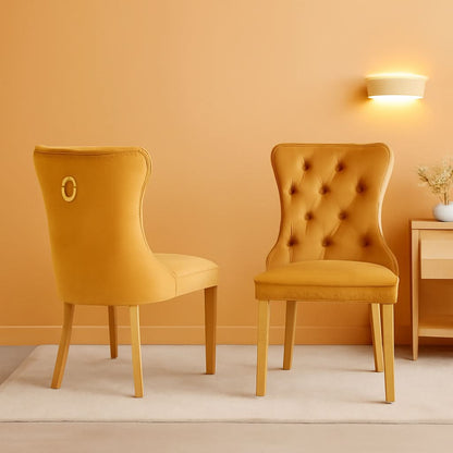 Velvet Tufted Dining Chair Set Of 2 With Nailhead Trim