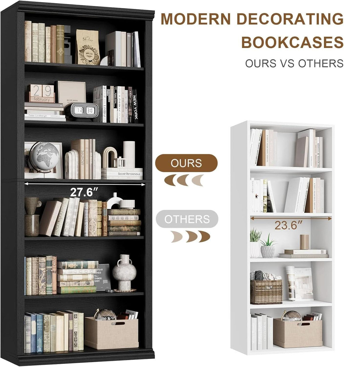 28 Inch Wide Tall Bookcase With Six Tiers For Home Office Storage For Living Room Organization-3