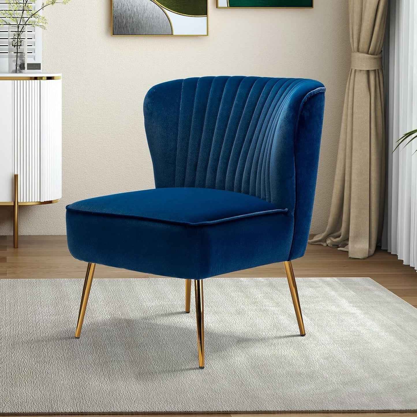 Navy Velvet Wingback Upholstered Chair Gilded Legs