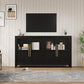 Glass Door Sideboard Cabinet 55Inch Contemporary Walnut-4