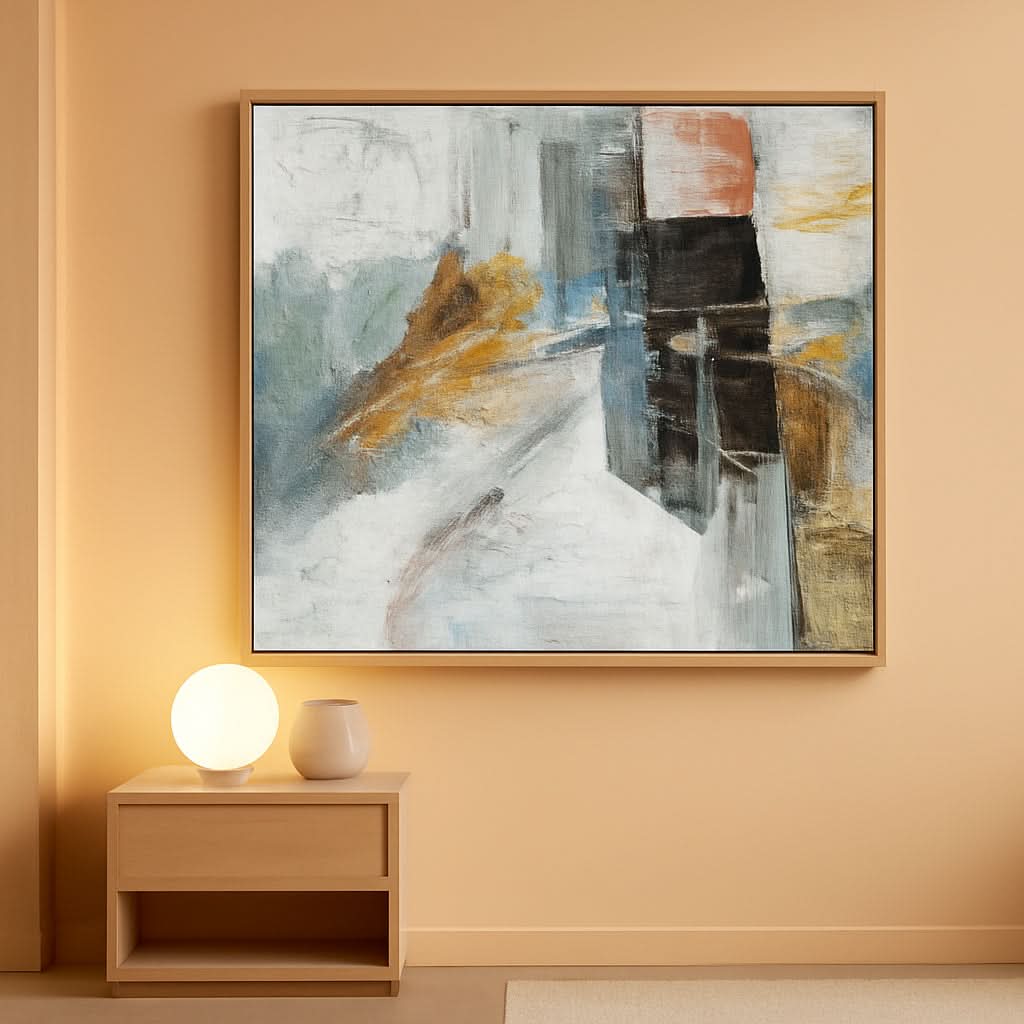 Framed Abstract Oil Painting 60x30 Inch Textured Blue