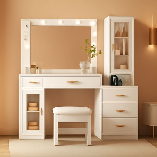 White 49.2 Inches Contemporary Vanity Desk Illuminated