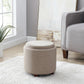 Linen Beige Architectural Storage Ottoman With Lid