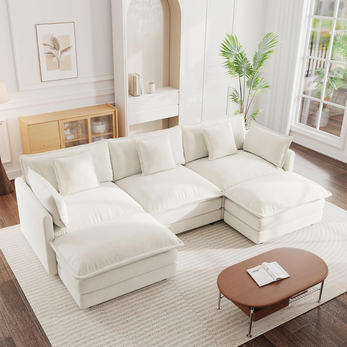 Beige Chenille 111.5 Inches Modular Sectional Sofa