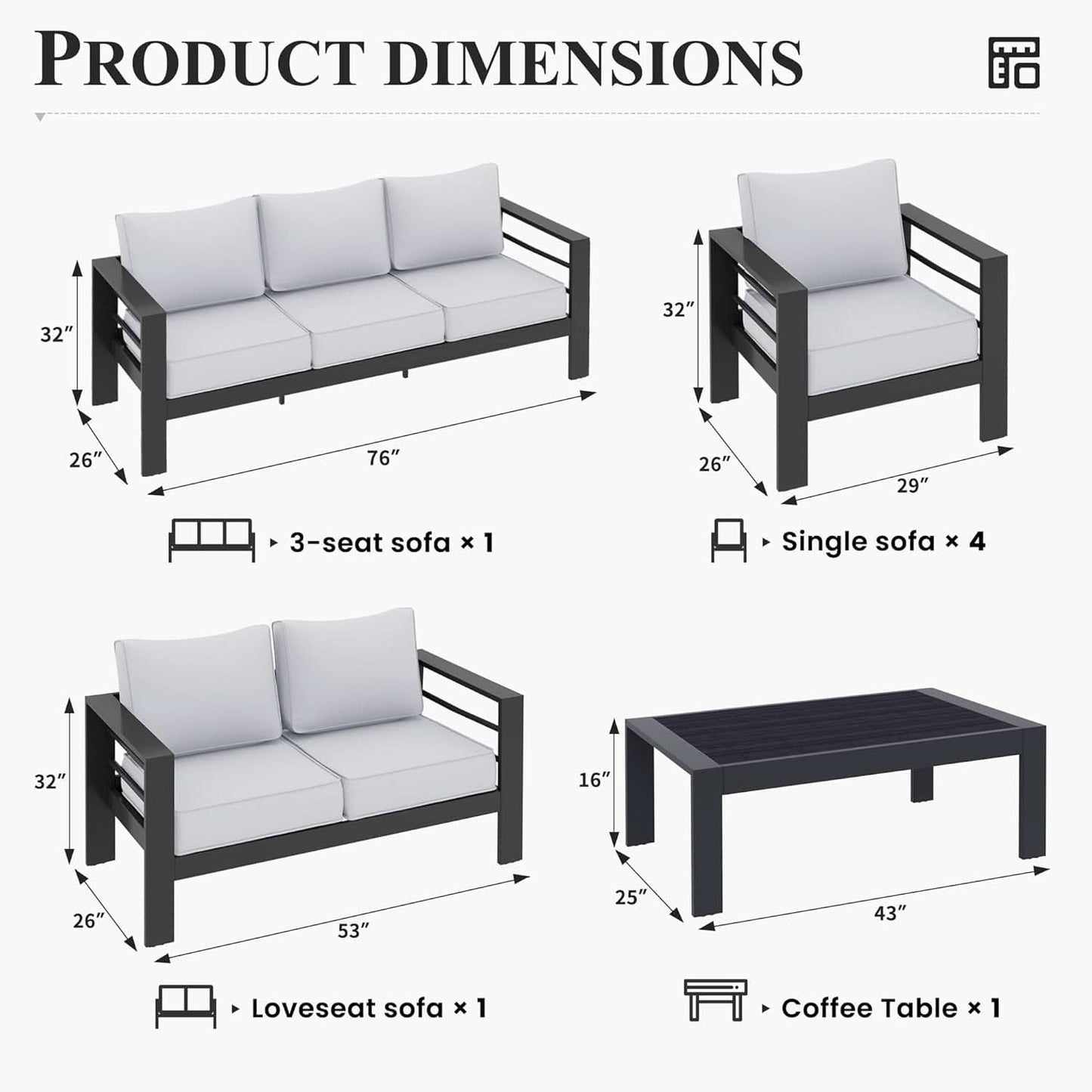 Aluminum Patio Set 10 Piece Waterproof Covers Gray