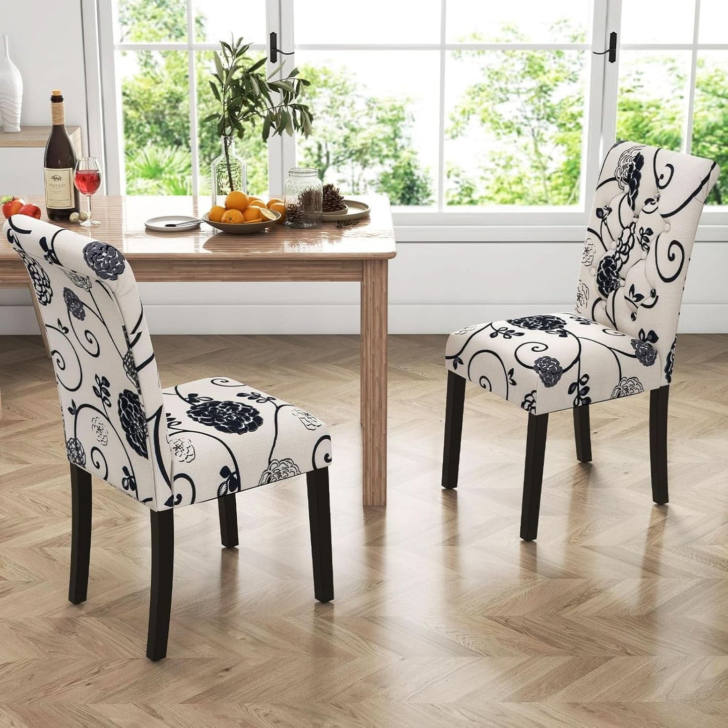 Luxurious Upholstered Tufted Dining Chairs Set Two