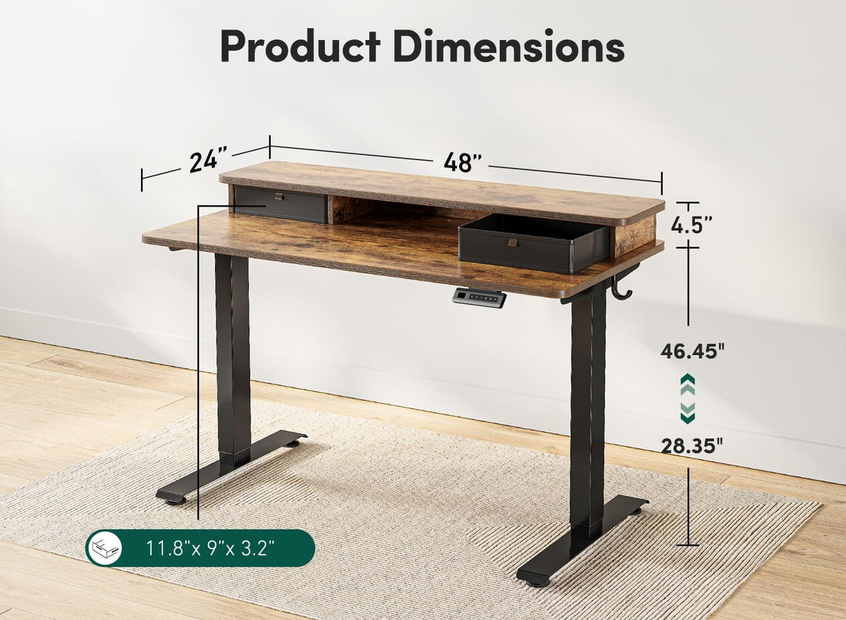 48x24 Height Adjustable Standing Desk With Drawers