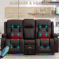Dark Brown Power Reclining Loveseat Heated Massage